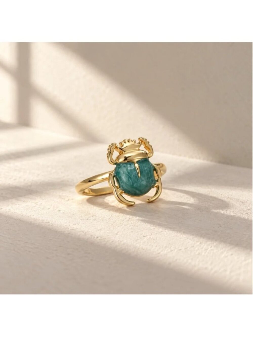 Scarab Beetle Ring Sz 7 Gold Egyptian Revival Boho Incect Bug Statement Artistic